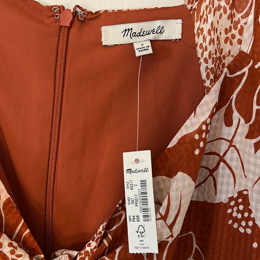 New Madewell Silk Tie-Front Mini Dress in Sunflower Season - Size 2 - Picture 8 of 8